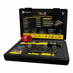 This steel assembly injector remover is designed for use with Ford vehicles. It measures 13 1/2 inches in length and includes guide bushings for broken bolt repair in fuel injectors. The tool is finished in red and supports maintenance of fuel and air systems.