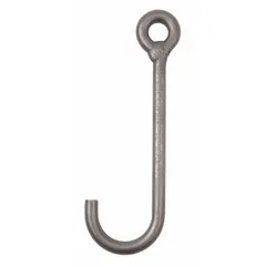 This low-profile J-hook from PEERLESS is designed for overhead lifting and rigging applications where a compact hook profile is required. Constructed from alloy steel with a plain silver finish, it features a Grade 80 rating and a 5/8 in material thickness. The hook has a working load limit of 850 lb and no visual indicator markings.