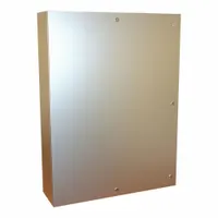 This 316 stainless steel enclosure measures 48 x 36 x 10 inches and is rated NEMA 12/13/3R/4/4X. It features a hinged cover with a 1/4-turn latch closure. Knockouts are not included. Suitable for protecting electrical controls and instruments in industrial environments requiring corrosion resistance