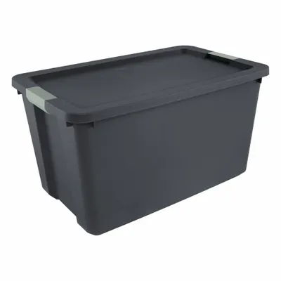 STERILITE Latch Tote: 34 gal, 31 5/8 in x 20 in x 17 1/4 in, Black Body, More than 20 gal - Colored Totes with Latch-On Lids