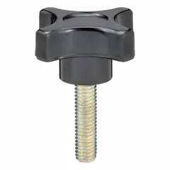 This 4-arm knob features a threaded stud for manual adjustment and clamping applications. The thermoset construction provides a firm grip for frequent hand-tightening. With a 2 in diameter and 3/8"-16 thread, it is suited for use on jigs, fixtures, and machinery requiring tool-free positioning.