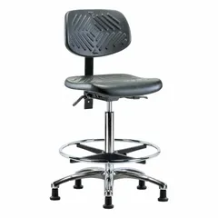 APPROVED VENDOR Polyurethane Lab Chair, Armless, Height Range 24 1/2" to 34 3/4", 16" Seat Width, Aluminum Base, Foot Support, Black
