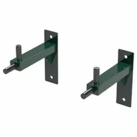 Outdoor fitness station for bodyweight dip exercises. Mounts to a wall for upper-body strength training. Overall length 16 in, width 4 in, green finish