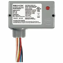 Enclosed pre-wired relay with SPDT contact configuration and 10 A rating. Features a 0.50 in NPT nipple for conduit mounting. Suitable for switching electrical loads in control panels and general power applications.