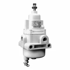 This BELLOFRAM Type 50 Series filter regulator combines a 40-micron particulate filter with a pressure regulator in a single unit. It has a 1/4 in NPT port, 20 scfm flow capacity, and an adjustable output pressure range of 0 to 120 psi. The aluminum body with nitrile seal is suited for general compressed air systems to remove contaminants and maintain consistent pressure for pneumatic components.