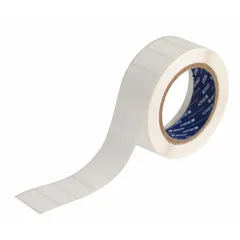 Acrylic label roll with permanent adhesive, 1 in x 2 in, 750 labels per roll. Inkjet print-receptive surface for clear, durable identification. Designed for use with Brady J4000 printer series. Suitable for asset tagging, cable marking, and general facility labeling.