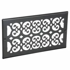 Surface-mount filter grille for floor-mounted HVAC return air openings. Constructed of steel with a black textured finish. Dimensions: 13-1/2 in height, 7-1/2 in width, 1/2 in depth. Not fire rated.