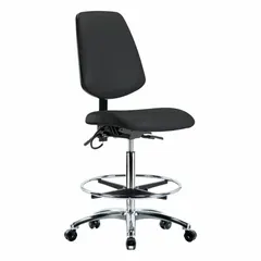 ESD Task Chair: Vinyl, Armless, Black, 26 1/4" to 36" Height, 18 1/2" Seat Width, 17" Seat Depth, Aluminum Base