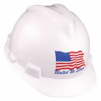 MSA Hard Hat: White, American Flag, Ratchet (4-Point), Ratchet, Polyethylene, Side-Slots, MSA (MPN 10034263)