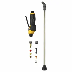 Nozzle kit with stainless steel construction and adjustable tip for spray pattern control. Designed for use with DEWALT DXSP190652 backpack and pump sprayers. Suitable for applying cleaning solutions or chemicals in industrial and commercial settings.