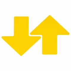 Solid yellow arrow-shaped floor marking tape with polyester backing and polyester overlaminate. Each tape measures 3 in x 8 in with a thickness of 0.008 in. Supplied in a 50-pack for directional guidance in industrial facilities, warehouses, and plants.