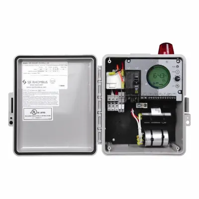 SJE-RHOMBUS Control Panel: Simplex, Single Phase, 230/240V AC, 5 to 20 A, Sensor, Thermoplastic - Grinder Pump Control Panels