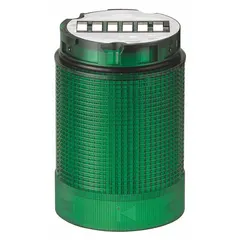 Green flashing light module for visual status indication on industrial machinery and automation systems. Operates at 24V DC, with 40 mm diameter and 59 mm height. Compatible with KombiSIGN 40 series.