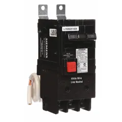 The SIEMENS BE215H is a 15 A, 2-pole, single-phase bolt-on miniature circuit breaker rated for 120/240V AC with a maximum AIR rating of 22kA. It provides overcurrent and ground-fault equipment protection and is designed for use with Siemens P1 Panelboards. Suitable for branch circuit protection in commercial and industrial electrical distribution systems.