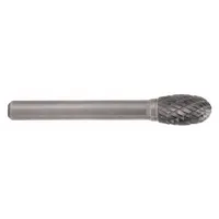 CLE-LINE SE-1L6 double-cut oval carbide bur with 1/4" x 3/8" head and 1/4" shank. Used for material removal, deburring, and shaping in metalworking and fabrication. Suitable for die grinding, weld cleanup, and contouring on ferrous and non-ferrous metals