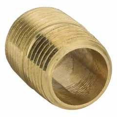 Brass pipe nipple with 1/2 in nominal pipe size and 1-1/8 in overall length. Features male NPT threads on both ends. Rated for maximum operating pressure of 1,000 psi and maximum steam pressure of 1,000 psi. Used in high-pressure instrumentation systems for connecting threaded components in fluid and steam lines.