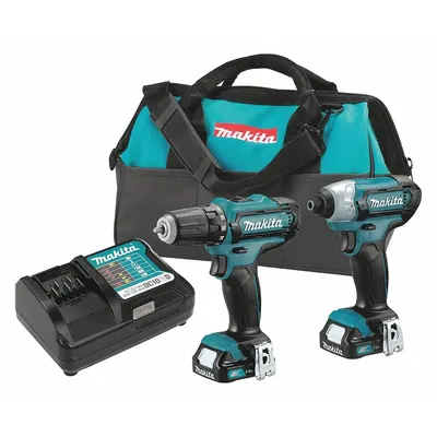 MAKITA Cordless Tool Combination Kit: 2 Tools, Drill/Impact Driver, 12 V DC Volt - Makita 12V Cordless Tool Combination Kits