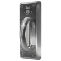 Storeroom lever lockset with ligature-resistant design, suitable for behavioral health and institutional settings where safety is a priority. Constructed in stainless steel with a satin finish, it features a standard bow lever and ANSI F14 function for key-operated outside locking and free inside egress. No visual indicator; not ADA compliant