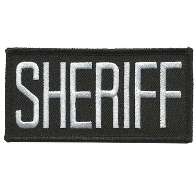 HEROS PRIDE Embroidered Patch: Sheriff, 4 in x 2 in, Black/White, Plastic, Sew-On - Embroidered Insignia