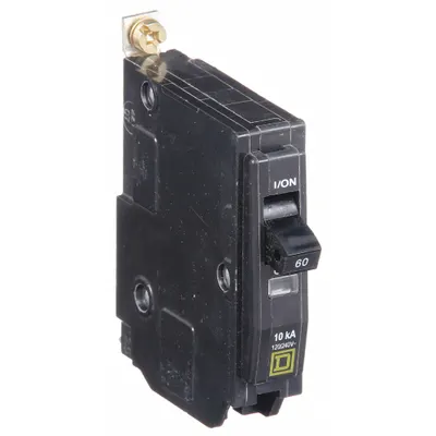 SQUARE D Miniature Circuit Breaker: 60 A, 120/240V AC, Single Phase, 10kA at 120/240V AC - QOB Series, Bolt-On Square D Miniature Circuit Breakers