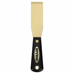 Standard scraper with a stiff, straight brass blade and a nylon handle. Overall length of 7-3/4 inches. Used for applying and smoothing putty, filler, or spackle, as well as light-duty scraping and surface preparation.