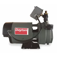 This Dayton convertible well jet pump is a single-phase unit rated at 3/4 hp, 8 gpm, and 120 ft head. It operates on 115/230V AC and includes a motor. The pump body is cast iron. Ejector not included. Suitable for water supply from wells when paired with an ejector.