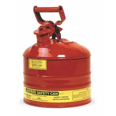 This Type I safety can is designed for storing and dispensing flammable liquids. Constructed from powder coated steel in red, it has a 2 1/2 gallon capacity. Suitable for use in industrial environments where safe handling and transfer of flammables is required.