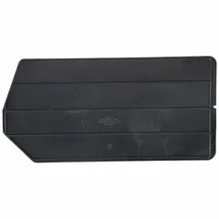 This bin divider is designed for use with AKRO-MILS hanging and stacking bins to create separate compartments for organizing small parts, tools, or components. It measures 14 1/2 inches by 8 3/4 inches, is black in color, and is not electrostatic discharge conductive. Compatible with manufacturer model number 30265.