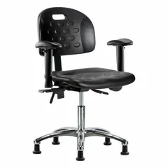 Approved Vendor Ergonomic Chair with Arms, Polyurethane Seat, Black, Height Adjustable 17 3/4" to 23"