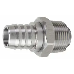 This stainless steel swivel connector is designed for fuel transfer systems, featuring a 3/4 in NPT inlet and discharge. It is chemically compatible with diesel and helps prevent hose kinking or twisting during refueling operations in industrial, agricultural, and fleet maintenance applications.