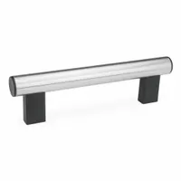 This rear-mount pull handle features a straight-leg tubular design with a 13.78 in mounting hole center-to-center distance. It is finished in black with black polyamide leg style and accepts M6 screws. Suitable for use on industrial enclosures, cabinets, and machinery doors requiring a secure grip