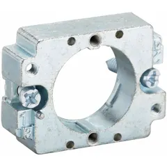 Silver mounting adapter designed for 22 mm panel mounting of selector switches. Used to securely mount switches into panels, ensuring proper alignment and stability in control systems. Suitable for industrial control applications requiring 22 mm mounting holes.