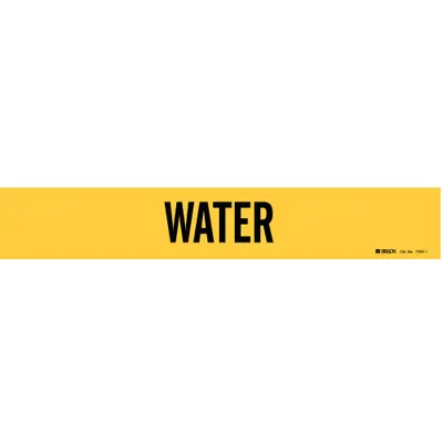 BRADY Pipe Marker: Water, Yellow, Black, Fits 2 1/2 to 7 7/8 in Pipe O.D., 1 Pipe Markers - Water Adhesive Pipe Markers