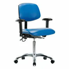 Approved Vendor ESD Task Chair with Arms, Vinyl Seat, Aluminum Base, Blue