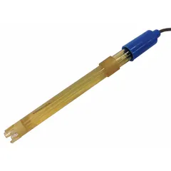 General-purpose pH electrode with a round epoxy body and single junction. Measures pH from 0 to 14. Features a BNC connector and 0.76 m cable. Overall diameter 1/2 in. Suitable for laboratory and industrial water-based solution testing.