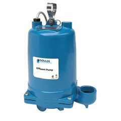 This GOULDS effluent pump is designed for transferring wastewater and effluent in residential and light commercial applications. It operates at 240V AC single phase, delivers 93 gpm at 10 feet of head, and has a maximum head of 67 feet. The cast iron impeller handles solids-laden liquids. Switch not included.