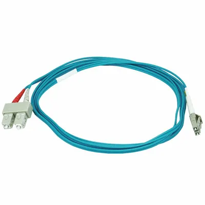 MONOPRICE Fiber Optic Patch Cord: Multi-Mode, 2 m Lg, LC End 1, SC End 2, Aqua, PVC - Multi-Mode Fiber Optic Patch Cords