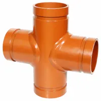 This grooved pipe cross connects four pipes in a cross configuration for branch connections in piping systems. Constructed from carbon steel with an EPDM seal, it is rated for a maximum operating pressure of 300 psi at 150°F. Suitable for use in fire protection, HVAC, and industrial piping networks