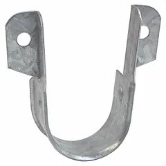 This zinc-plated steel strap clamp is designed for side-mounting 1 1/4 in pipe to walls or ceilings. It provides secure support in industrial piping systems, commonly used in plumbing, HVAC, and mechanical installations.