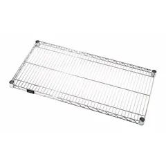 This steel wire shelf is designed for dry environments such as warehouses and light industrial storage. It features a split sleeve design for tool-free assembly and a chrome finish. The shelf supports up to 600 lb and is suitable for organizing boxes, tools, and inventory.