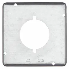 Galvanized steel open cover for square electrical boxes. Provides corrosion-resistant enclosure for wiring connections in industrial settings. Overall depth 9/16 in. Suitable for 2-gang configurations.