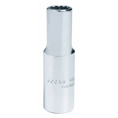 PROTO Socket: Metric, 3/8 in Drive Size, 6 mm Socket Size, 12-Point, Deep, Chrome - 3/8" Drive Hand Sockets