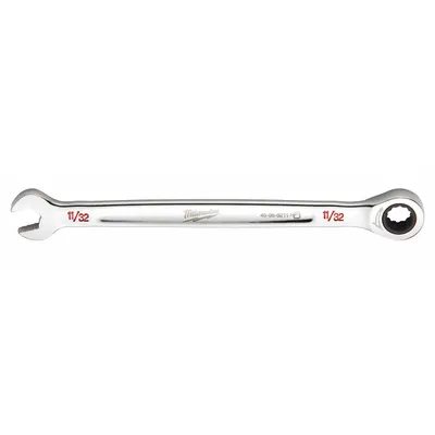 MILWAUKEE Ratcheting Combination Wrench: Chrome Vanadium Steel, Chrome, 11/32 in Head Size - SAE 12-Point Ratcheting Combination Wrenches