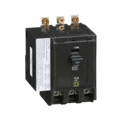 SQUARE D Miniature Circuit Breaker: 100 A, 120/240V AC, Three Phase, 10kA at 120/240V AC - QOB Series, Bolt-On Square D Miniature Circuit Breakers