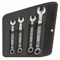 WERA Combination Wrench Set: Alloy Steel, Nickel Chrome, 4 Tools, Std, Reversing, Pouch (MPN 05073295001)