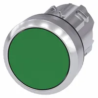 SIEMENS Flush Push Button: Green, 22 mm Mounting Size, Metallic, Momentary (MPN 3SU1050-0AB40-0AA0)