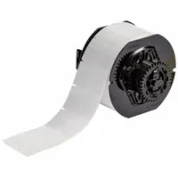 Precut label roll for wire, cable, and small cylindrical surface identification. Self-extinguishing vinyl material with matte clear finish. Compatible with i3300 printer series; requires B30-R4300 ribbon