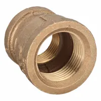 This threaded low-pressure pipe fitting is a straight connector made of brass, with a 3/4-inch female end and a 1/2-inch male end. It is rated Class 125 and has a maximum operating pressure of 200 psi. Commonly used in potable water systems for reducing pipe size in straight-line connections