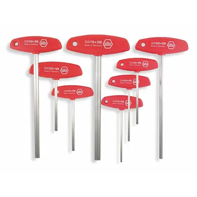 WIHA Hex Key Set: 6 - 10 Pieces, Classic Grip, T, Metric, Std End, Long, 8 Pieces - T-Shaped Hex Key Sets