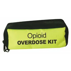 This yellow nylon medical pouch with zipper closure is designed for organizing and carrying emergency medical supplies in clinical or field settings. Its compact size allows for rapid access during emergency response.